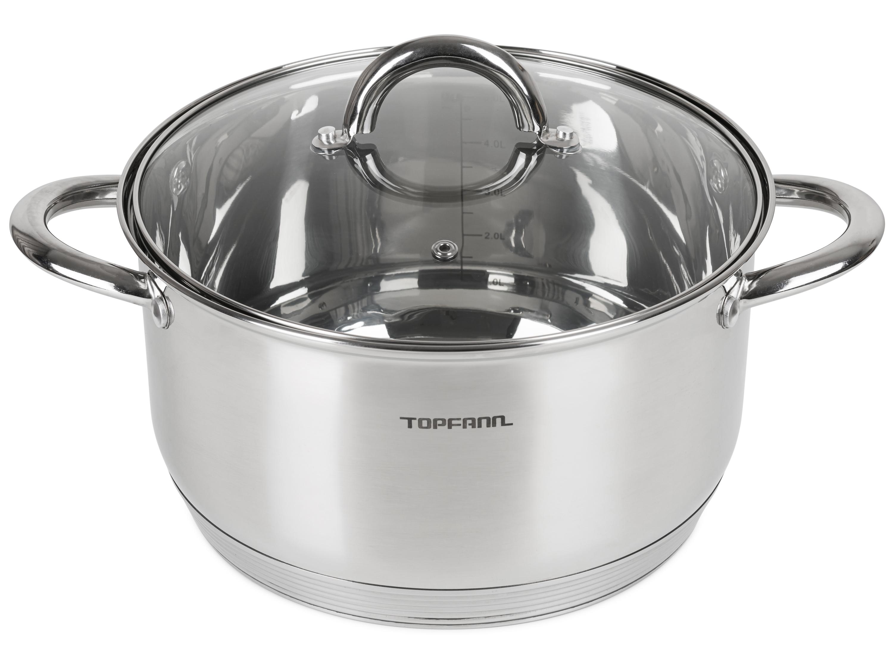TOPFANN Edelstahl Kochtopf 20cm mit Glasdeckel Topf Suppentopf Universaltopf Induktion 3L
