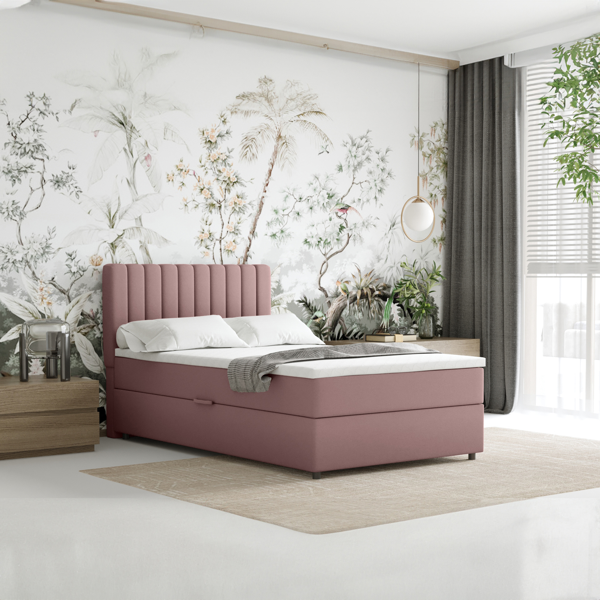 Boxspringbett 120x200 EVEREST, mit Topper, mit Bettkästen, Einzelbett, Rosa, Panda Möbel EVEREST_120_KRO27