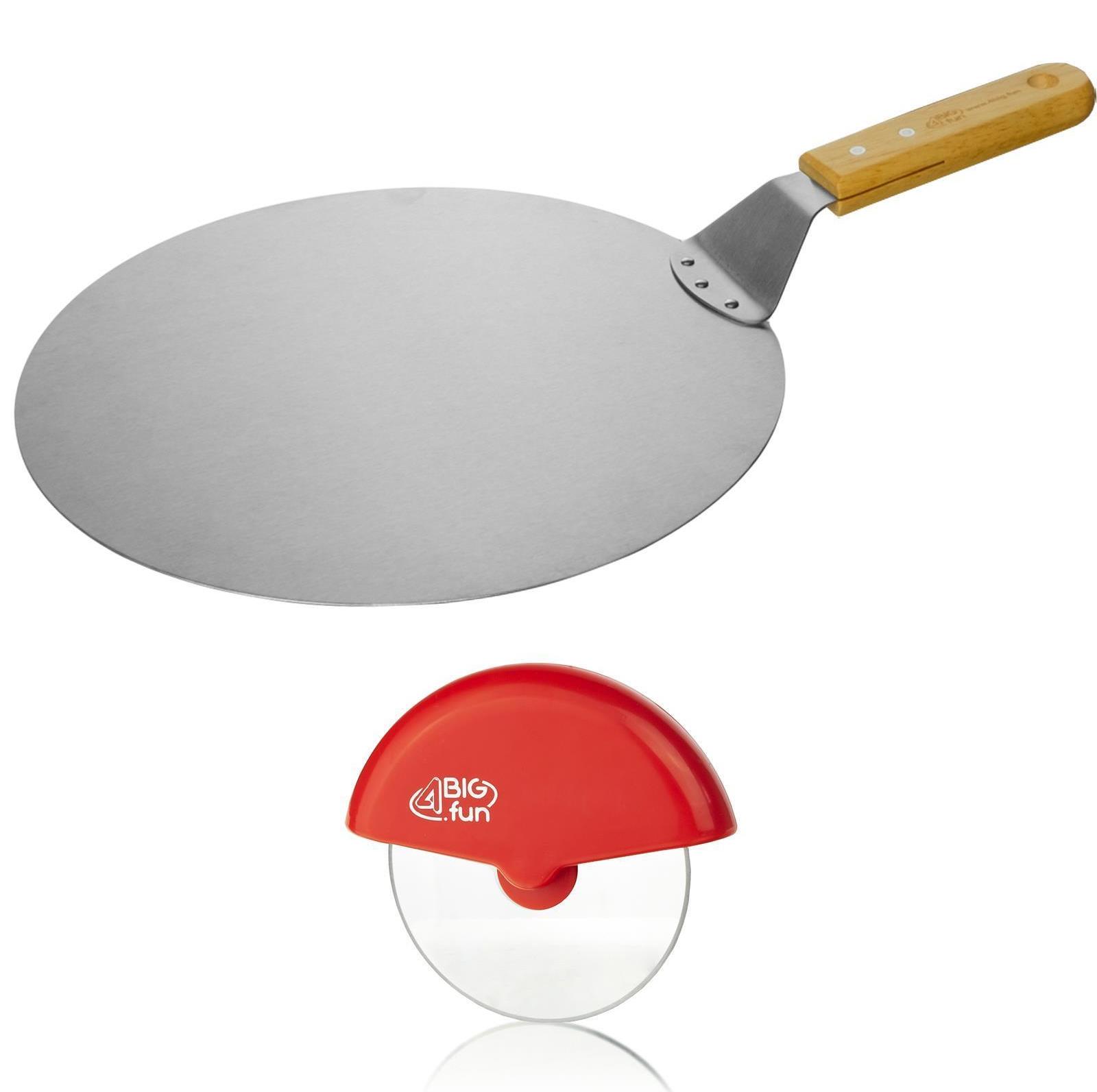 4BIG.fun Ø30.5 Pizzaschaufel Pizzaheber Pizzaschneider Pizzamesser Pizzarad Set Cutter Pizzaheber + Pizzarez