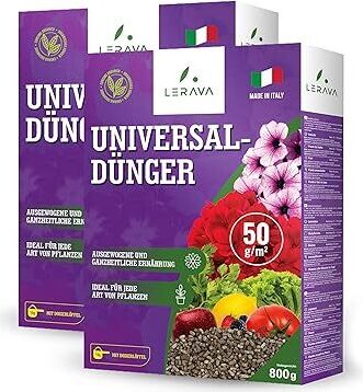 LERAVA® Universaldünger - 800g x 2 -Dünger - Verbessert die Bodenfruchtbarkeit und fördert das Pflanzenwachstum - 100% Italy