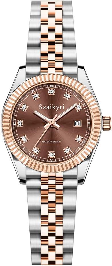Szaikyri Watch Für Damen, Klassische Damenuhr mit Festem Rostfreien Stahlgürtel Wasserdicht Armbanduhr Damen Kalender Uhr für Damen Präzise Zeitmessung