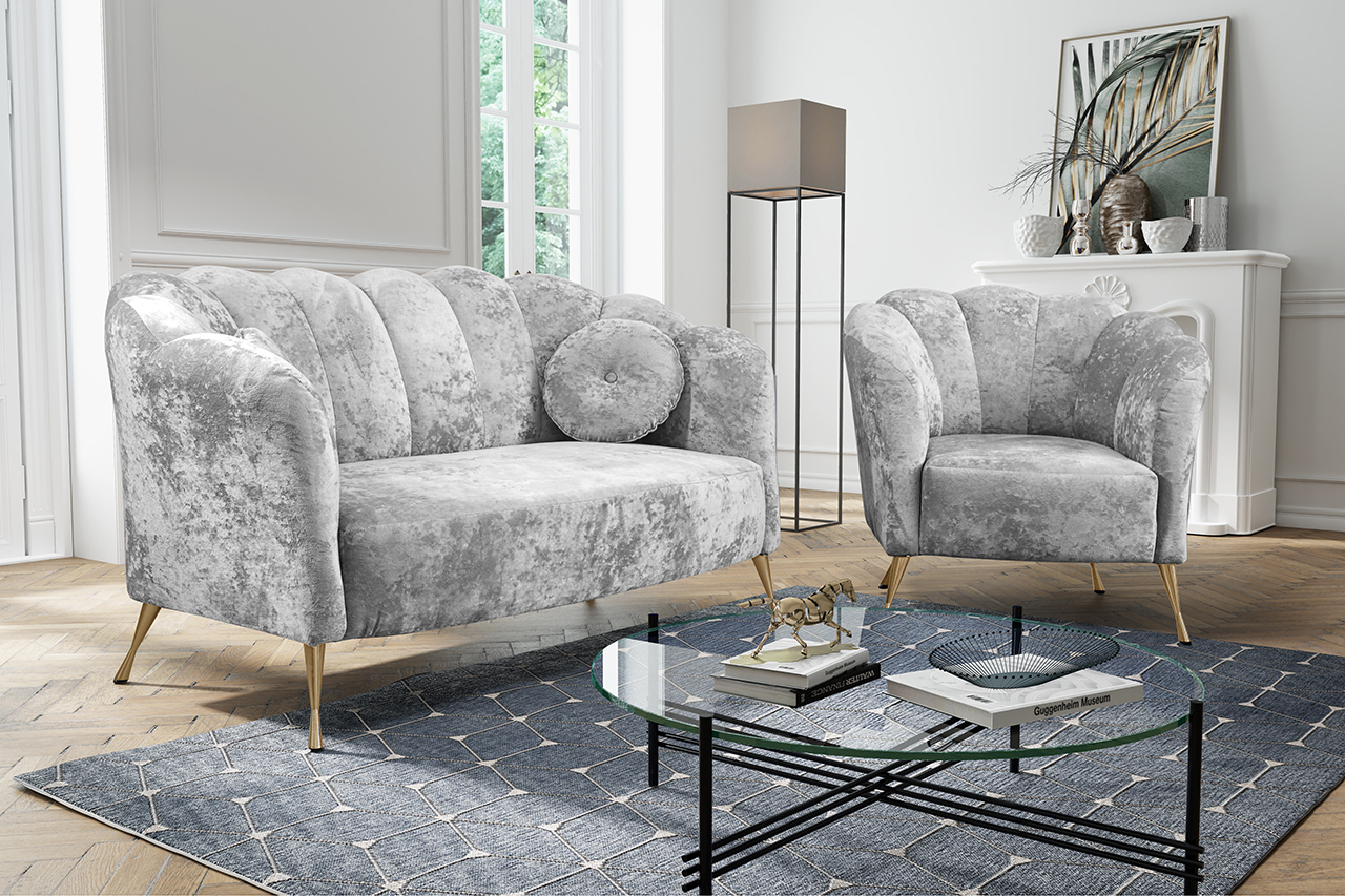 moebline 2-tlg. Couchgarnitur Sofa mit Loungesessel ADRIA eureka 2132 golden