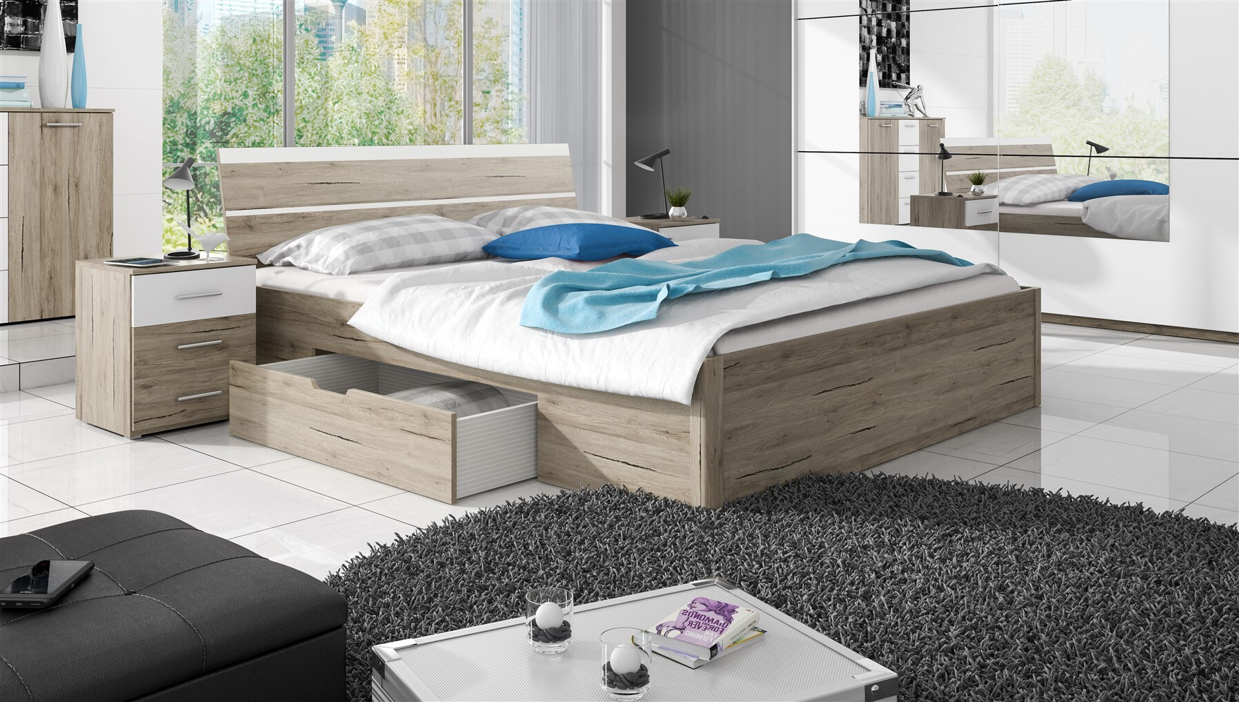 Fun-Möbel Schlafzimmerbett Bett ALVAR 160x200 cm Sanremo Eiche