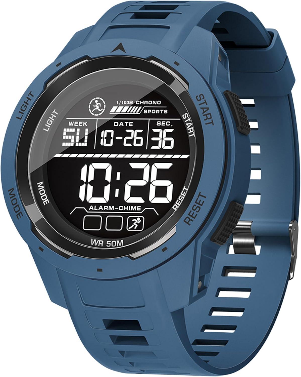 findtime Digitale Herren Sportuhr 5ATM Wasserdicht mit LED, Wecker, Stoppuhr, 12/24H Anzeige, Großes Display, Leicht, Verstellbares Armband, Outdoor Uhr