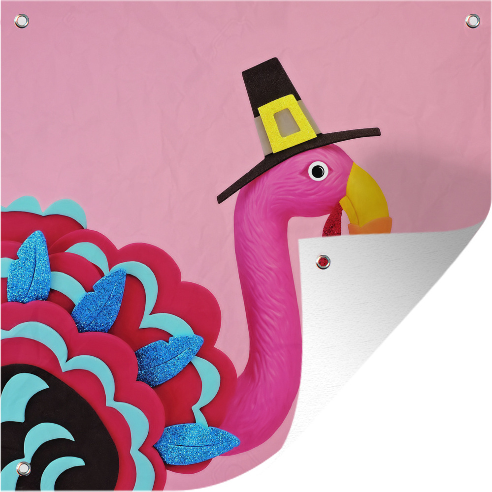 MuchoWow® 50x50 cm Outdoor-Poster Gartendeko Sichtschutz Garten Poster für den Garten Flamingo im Truthahnkostüm 133|38241582