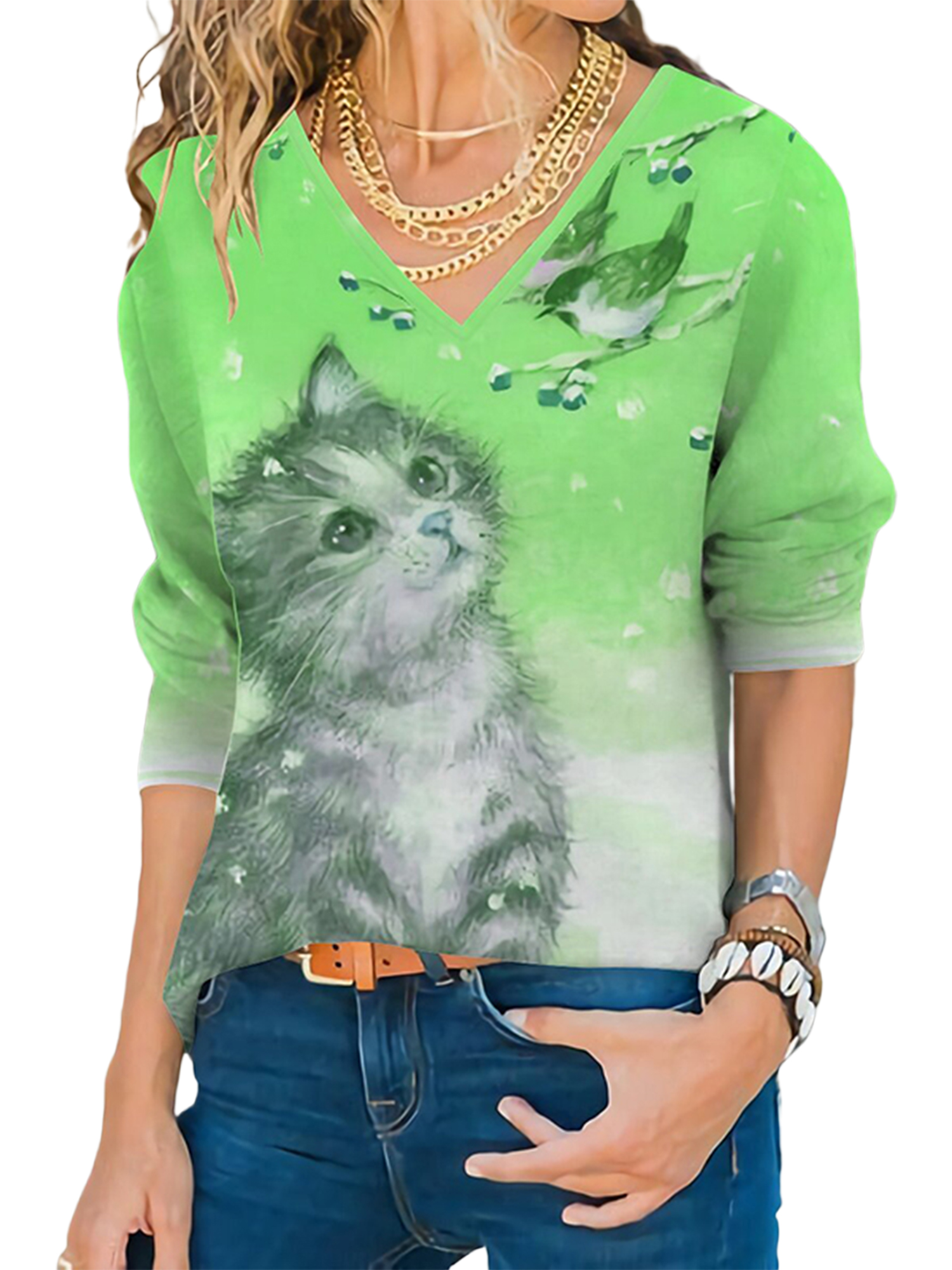 Damen Weihnachtspullover Mit Katzen-Print – Flauschiges Flanell-Sweatshirt, Weich & Festlich