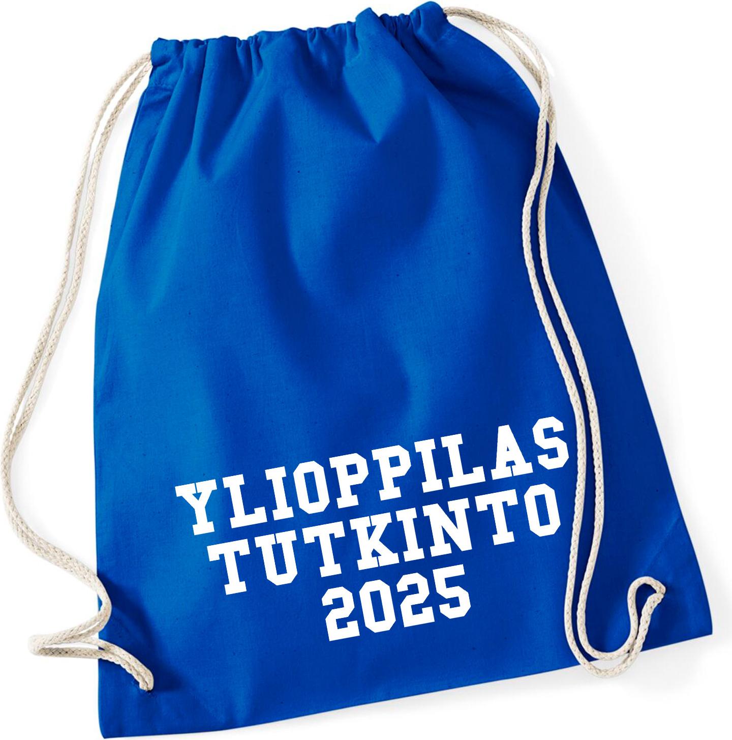 Hellweg Druckerei Huuraa Turnbeutel Ylioppilastutkinto 2025 Abschluss Finnland 12 Liter Bright Royal Baumwolle Rucksack Geschenkidee 3895TB-BROY