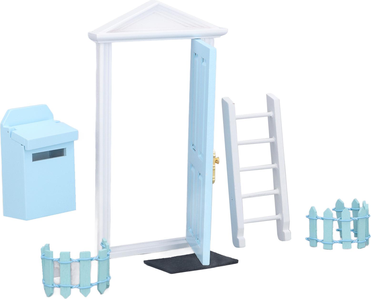 Gistuch Mini-Holztür-Set, exquisite Verarbeitung, lebendige Details, gesättigte Farbe, kleine Zahnfee für 1:12 Puppenhaus, Blau