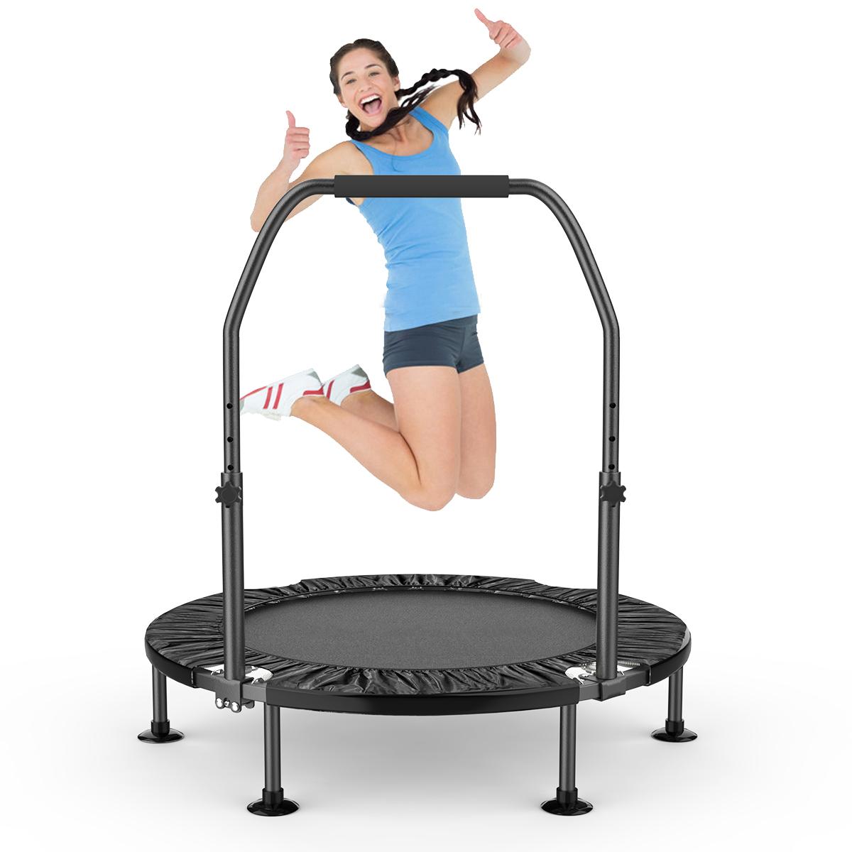Fitness trampolína - Skladacia interiérová trampolína - Ø 101,5 cm - 5-stupňové nastaviteľné rukoväte - Nosnosť 125 kg - Stabilná pre deti aj dospelých