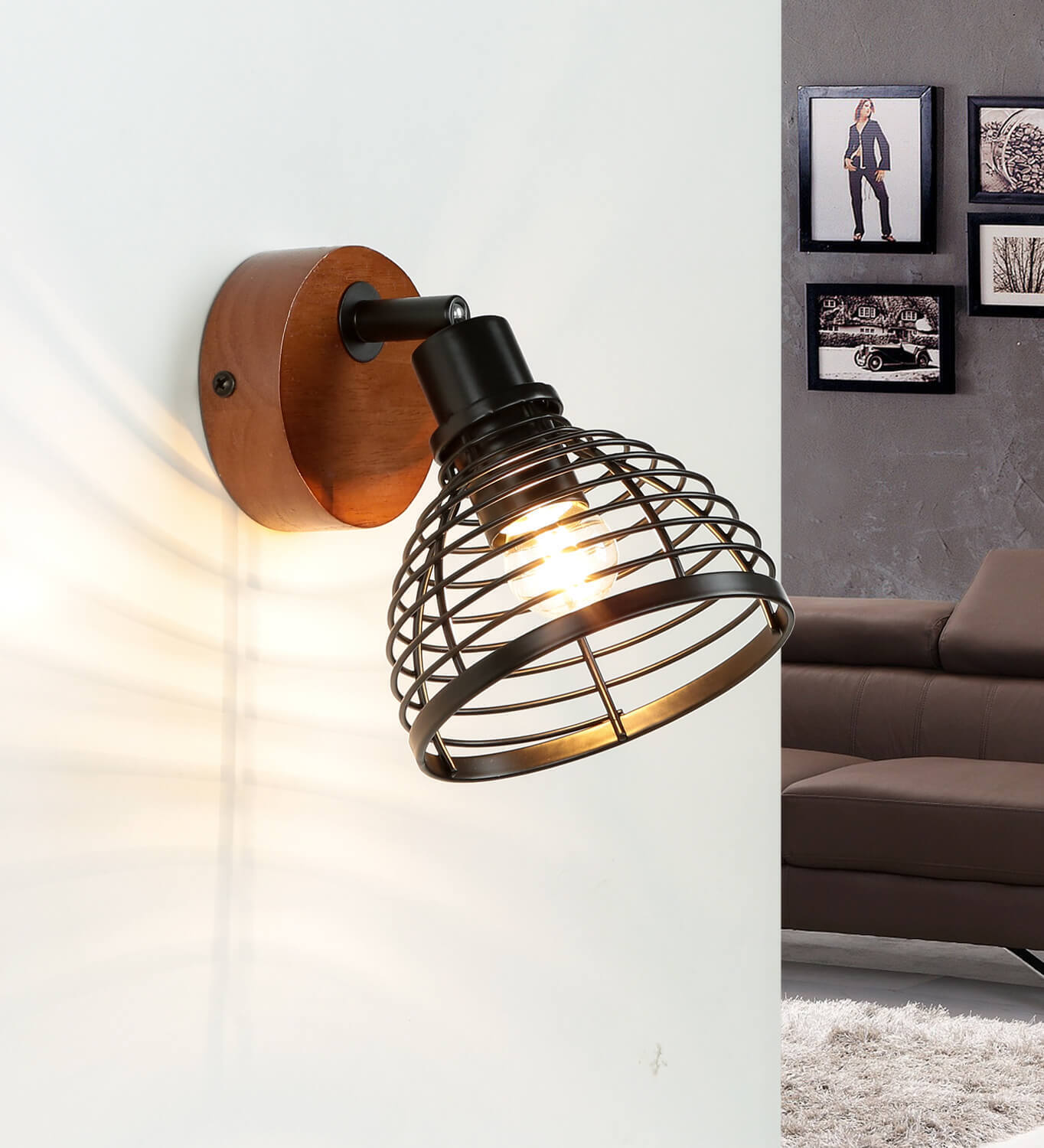 Licht-Erlebnisse Wandlampe verstellbar Holz Metall Retro Design E27 schwenkbar E14 Wandleuchte Spot Strahler