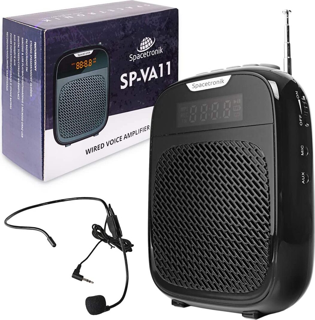 Hlasový zosilňovač Mini zosilňovač Mikrofón Headset Prenosný reproduktor s bezdrôtovým bezdrôtovým pripojením Spacetronik SP-VA11