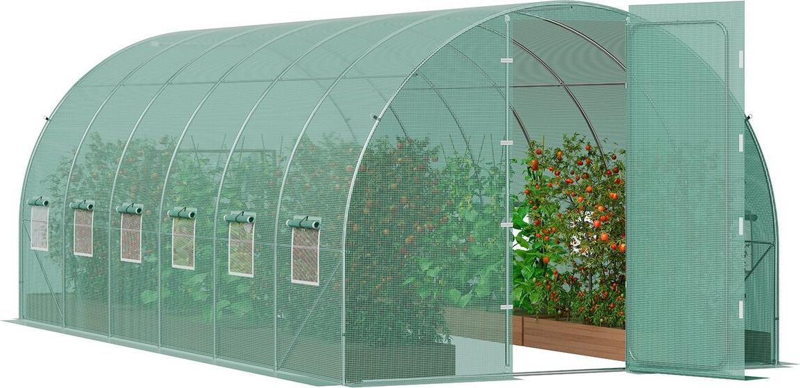 VEVOR Walk-in Tunnel Greenhouse 19.36x9.68x7.4ft Galvanized Frame PE Cover Green 3×6×2.25m(6G