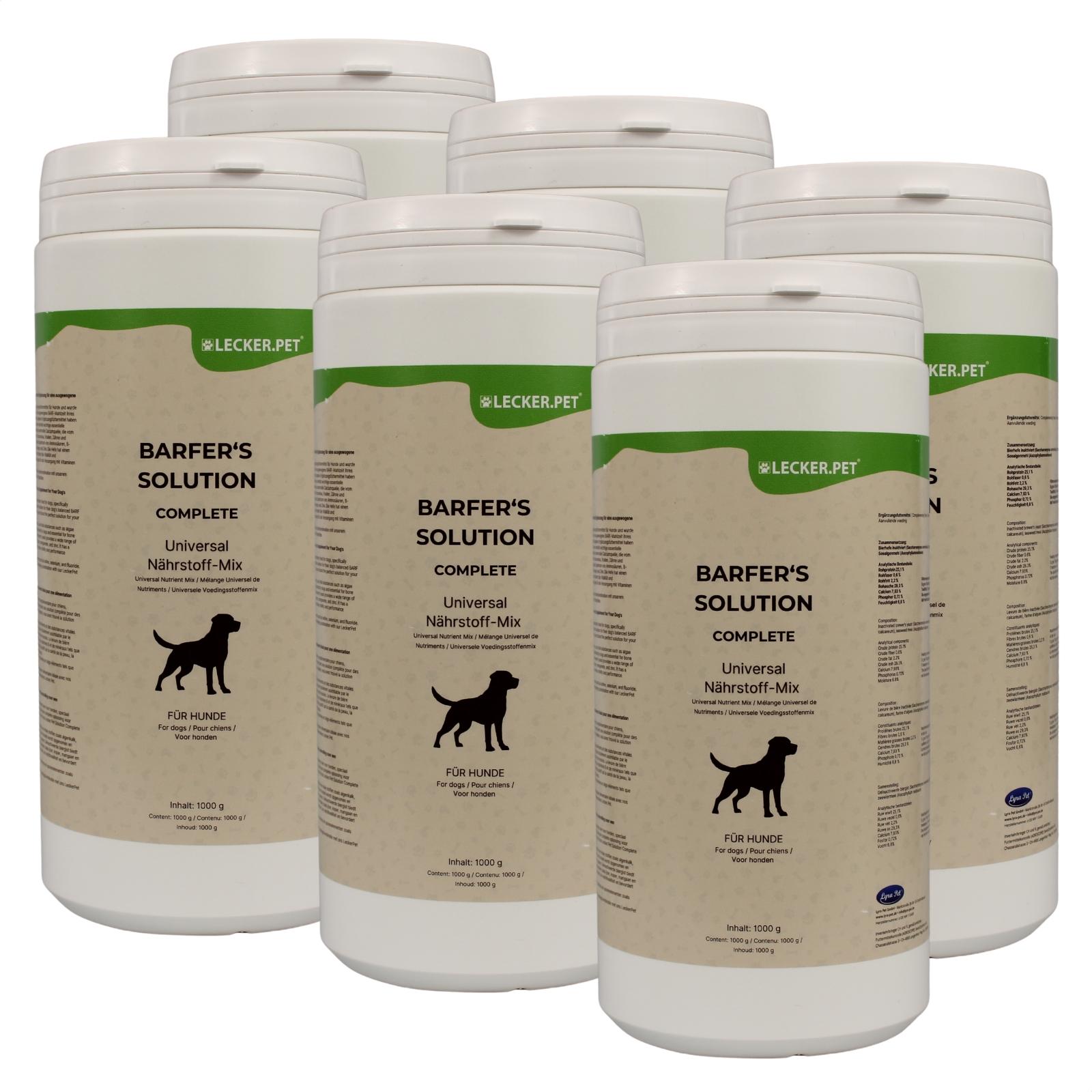 6 x 1 kg Lecker.Pet® Barfer's Solution Complete Universal Nährstoff Mix Pulver für Hunde 54177-003
