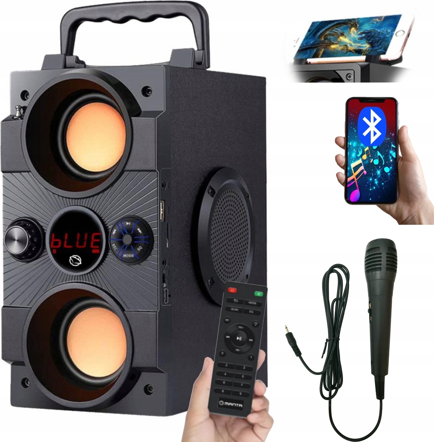 Prenosný Reproduktor Manta Fortino Bluetooth, Fm, Karaoke, Mikrofón, Stojan