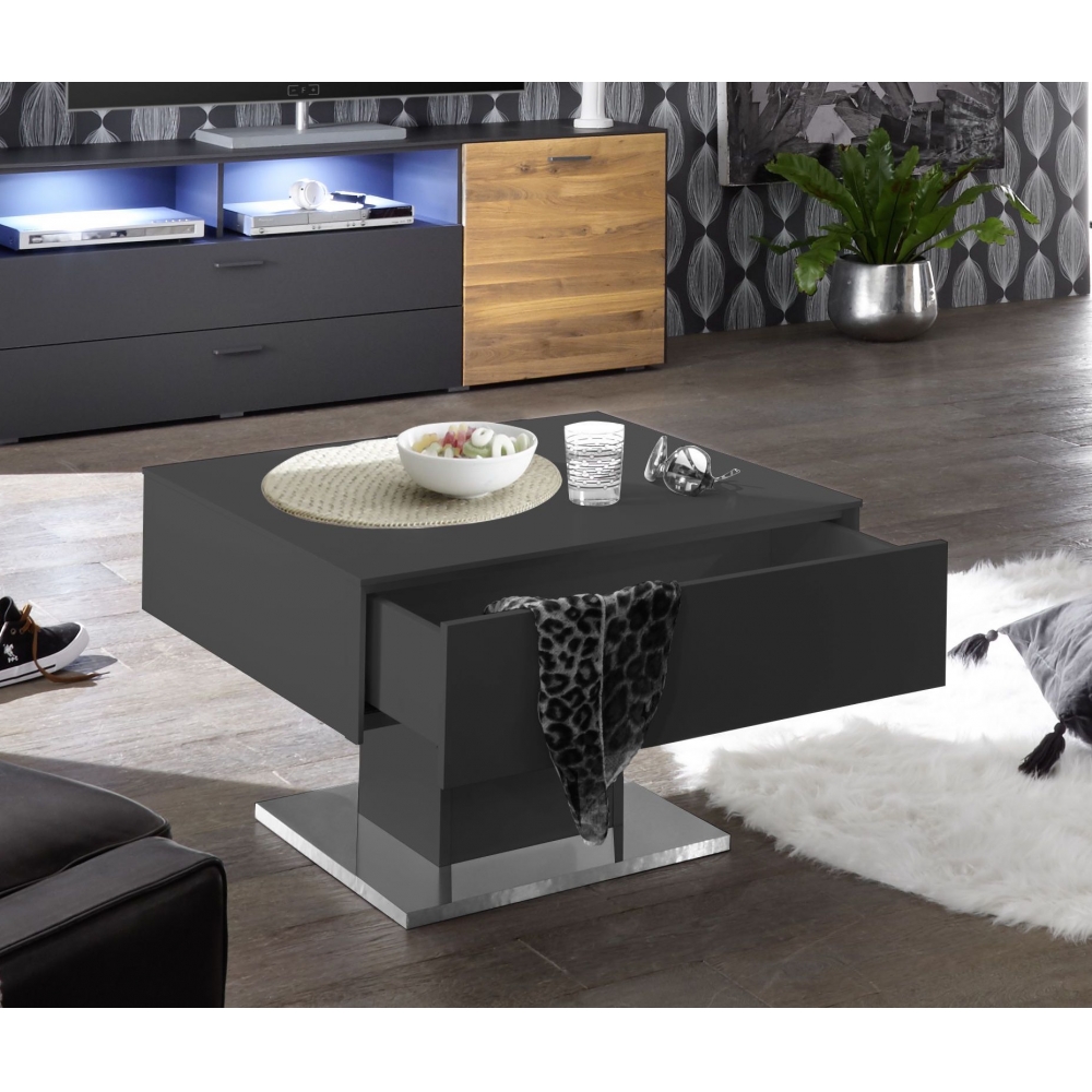 Couchtisch schwarz 65x65cm Wohnzimmer Tisch LACK Beistelltisch Seidenmatt Matt 