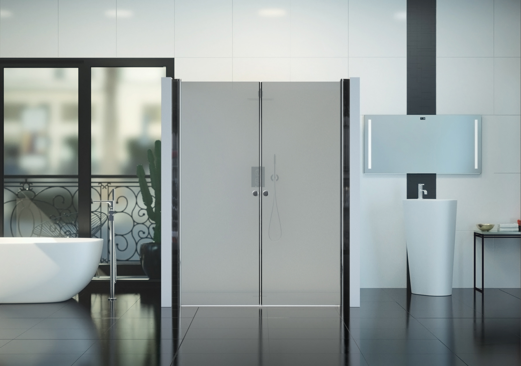 Glasplatte24 135x195cm Nischendusche in Grau ESG, Nano Glas Duschtür, Justiermöglichkeit +5cm DNT-15-1350-1950