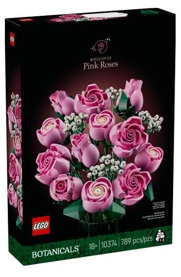 LEGO Icons Rosenstrauß Set, 10374, Rosa Rosen, 12 Teile, Konstruktionsspielzeug für Erwachsene