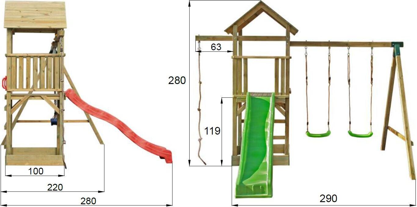 Steiner Shopping Stelzenhaus mit Rutsche und Sandkasten, Schaukel und Kletterseil