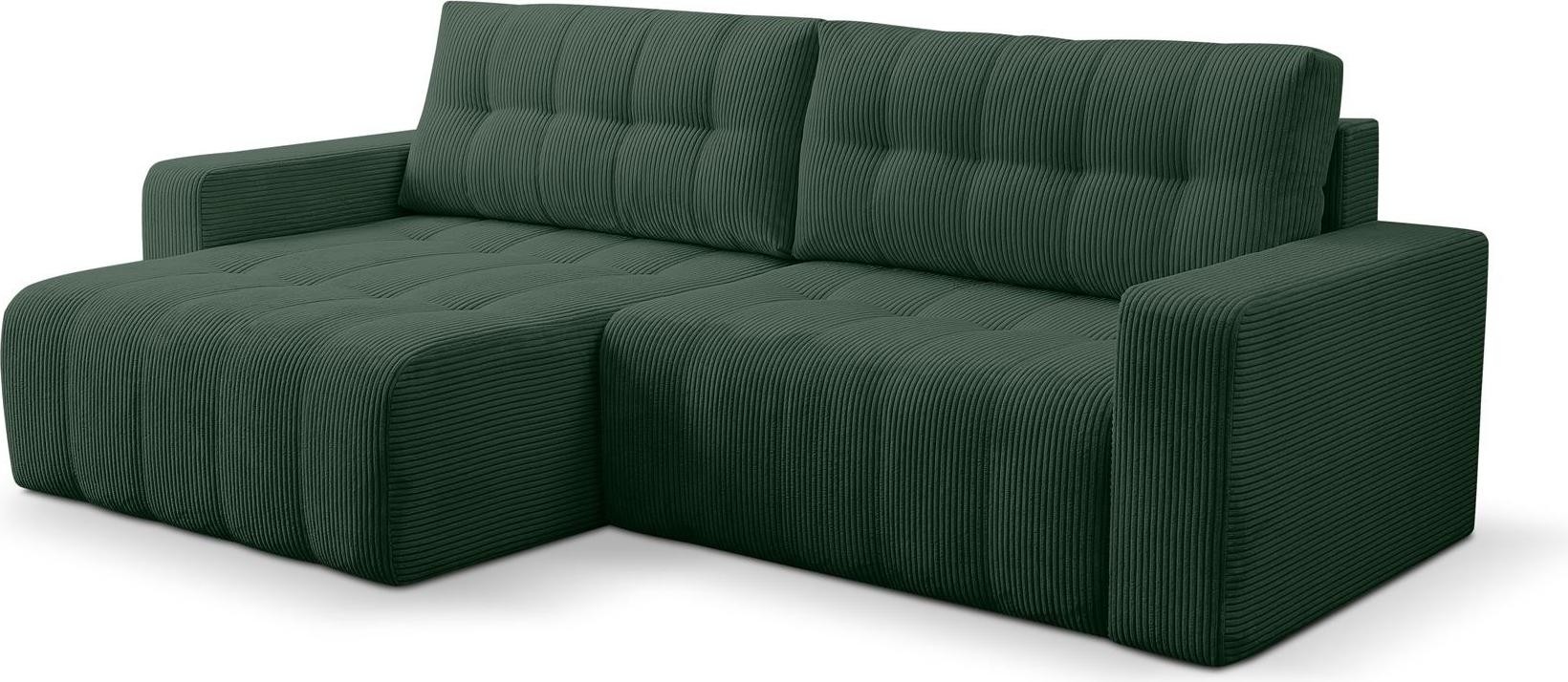 BETTSO Exklusives Stepp-Ecksofa MASINA dunkelgrün mit Bettzeugablage und Schlaffunktion