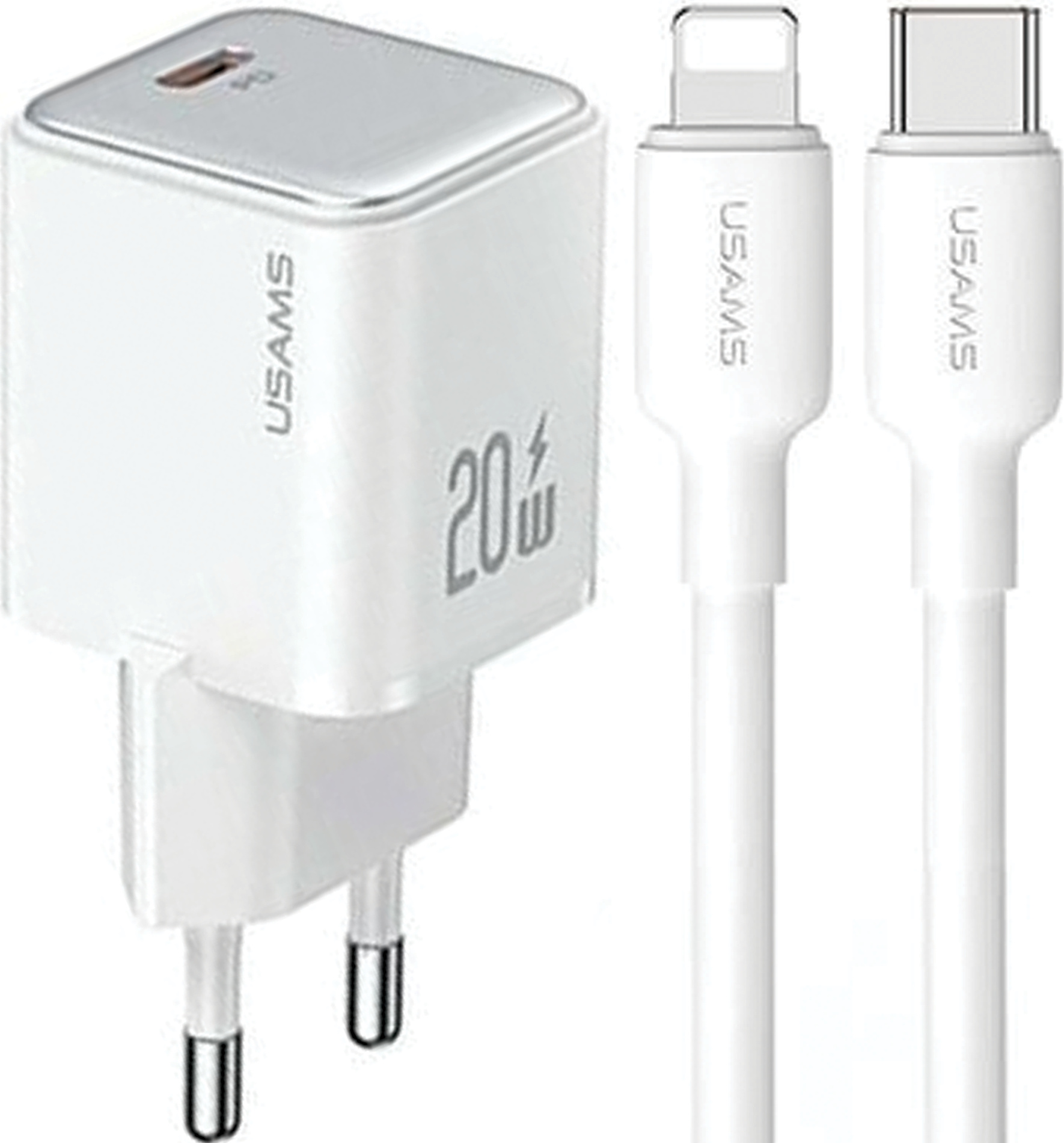 Usams Lad. Siete. 1Xusb-C Pd20W Pd3.0 Fast Charging Us-Cc183 + Usb-C/Lightning Kábel Us-Sj610 Biely/Biely Yx Séria Yxxlogtc03