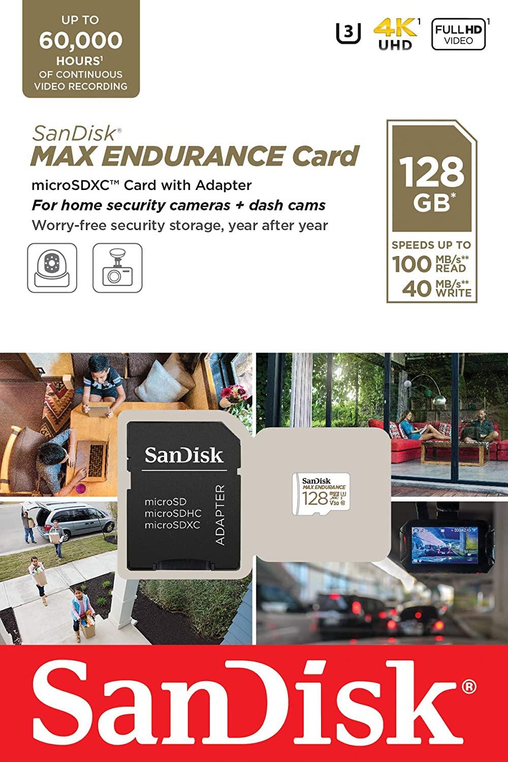 SanDisk Max Endurance, 128 GB, MicroSDXC, Klasse 10, UHS-I, 100 MB/s, 40 MB/s SDSQQVR-128G-GN6IA