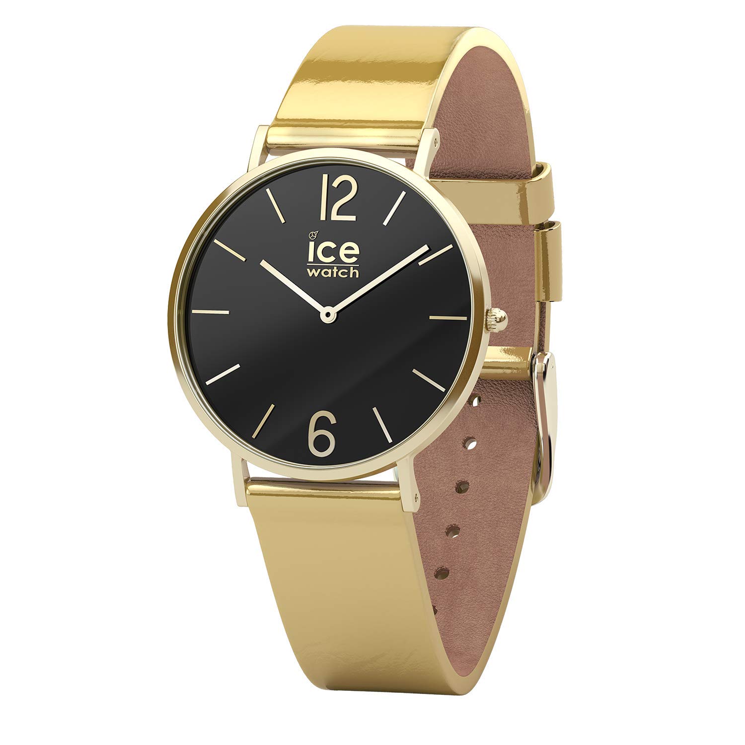 ICE-WATCH - CITY sparkling Metal Gold - Zlaté dámske hodinky s koženým remienkom (015090)