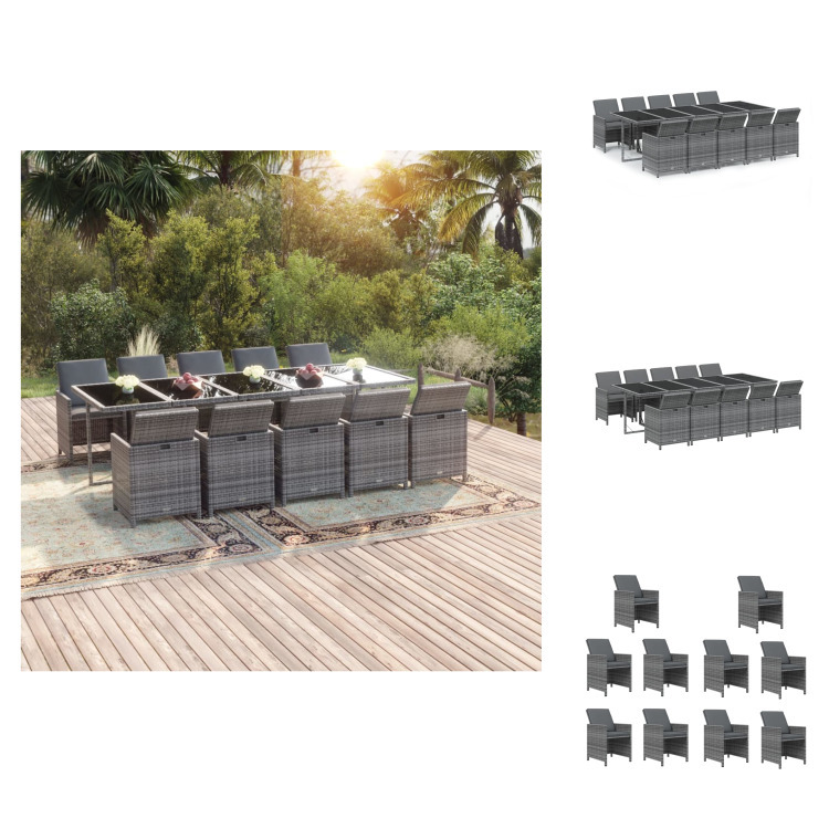 vidaXL 11-dielny záhradný jedálenský set s vankúšmi polyratan sivý - Záhradný nábytok sety