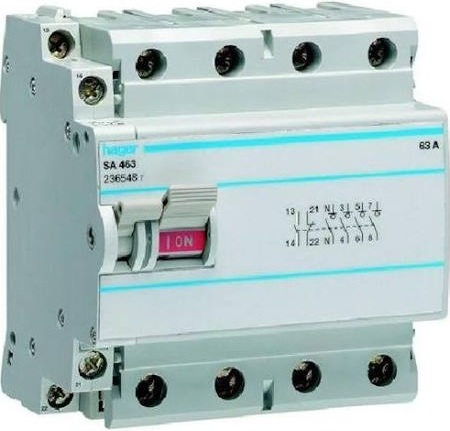 HAGER Modul Lasttrennschalter isolierend mit Möglichkeit Auslösung 4P 63A 400VAC ausgestattet w Kontakt pomocniczy S SA463