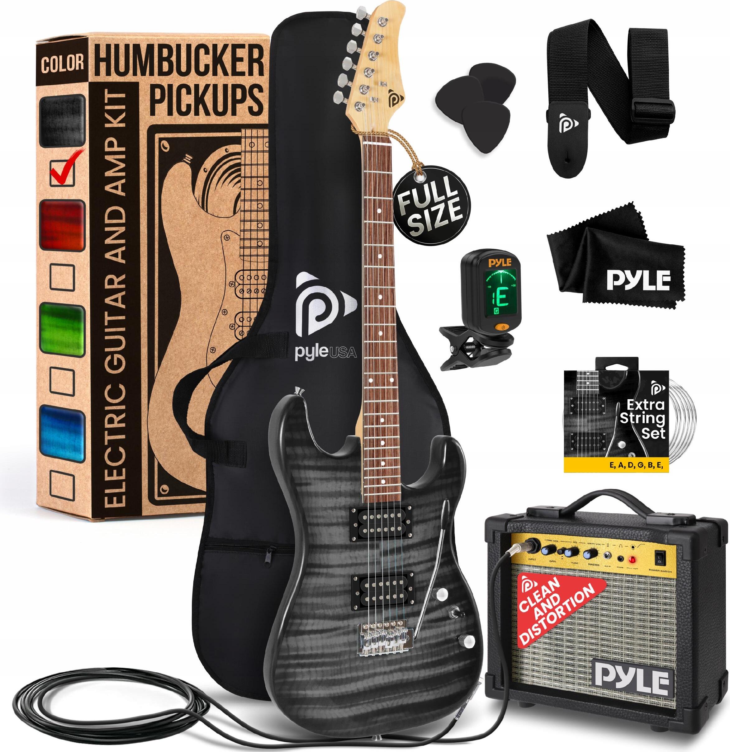 Pyle E Gitarre Set – Electric Guitar Set mit Verstärker 10 Watt – Gitarre 4/4 aus Holz Massiv für Kinder & Erwachsene inkl. Tasche, Kabel, Stimmgerät
