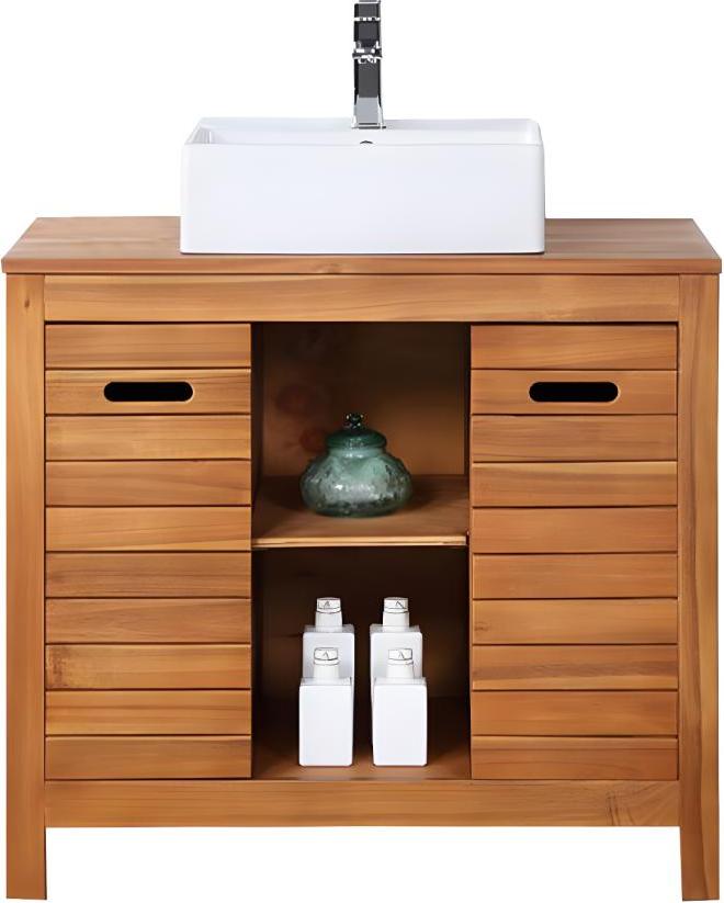 Vente-unique Badezimmerschrank aus Akazienholz mit Einzelwaschtisch - 90 cm - PULUKAN