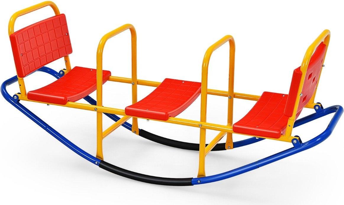 Northix 3 Sitzer Schaukelwippe Kinderwippe mit Griffen belastbar Kinderwippe Metall 136 x 39 x 60 cm Bunt