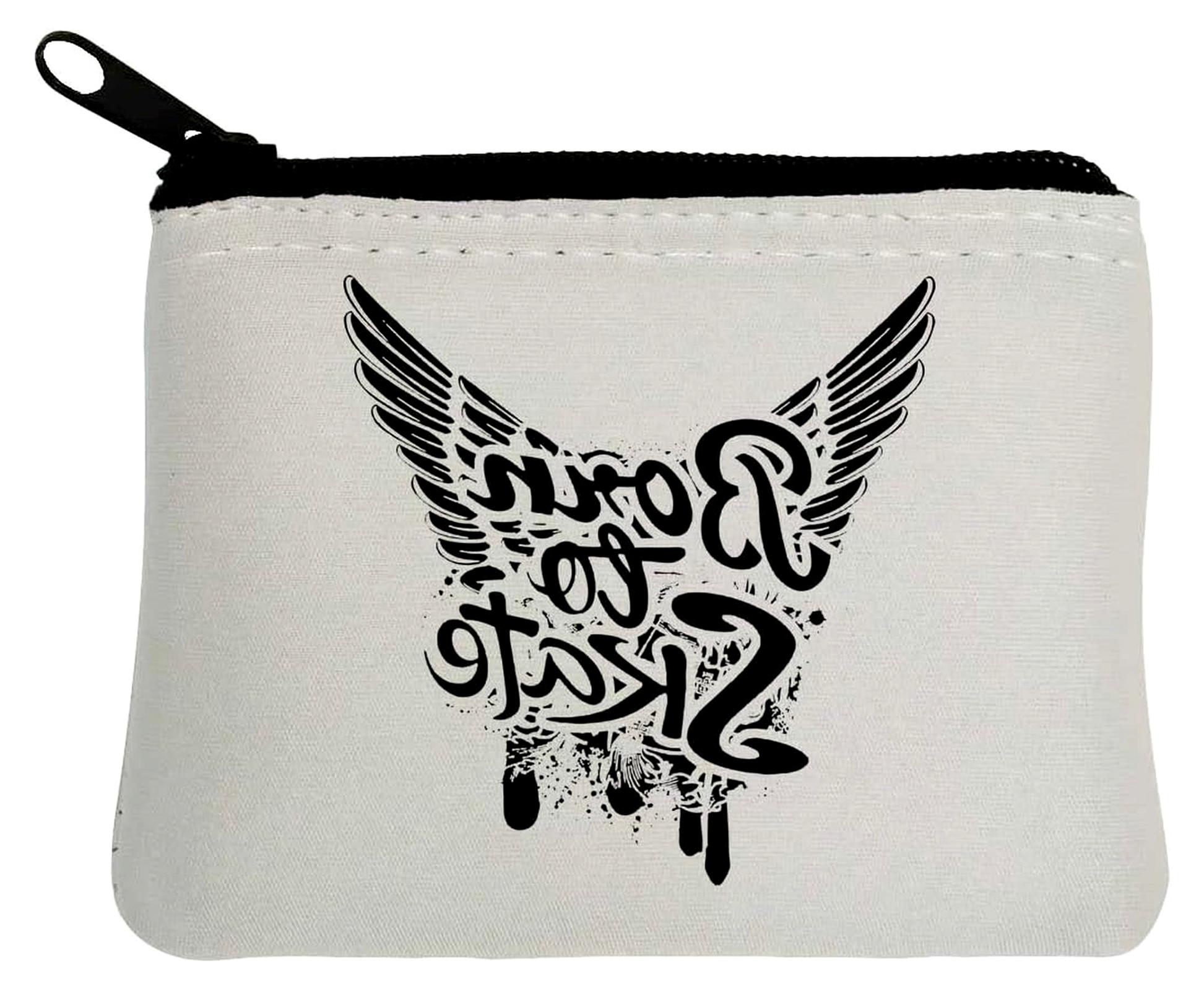Markenlos Born to Skate Angel Wings Neopren-Münzgeldbörse, 10 x 11 cm, Weiß