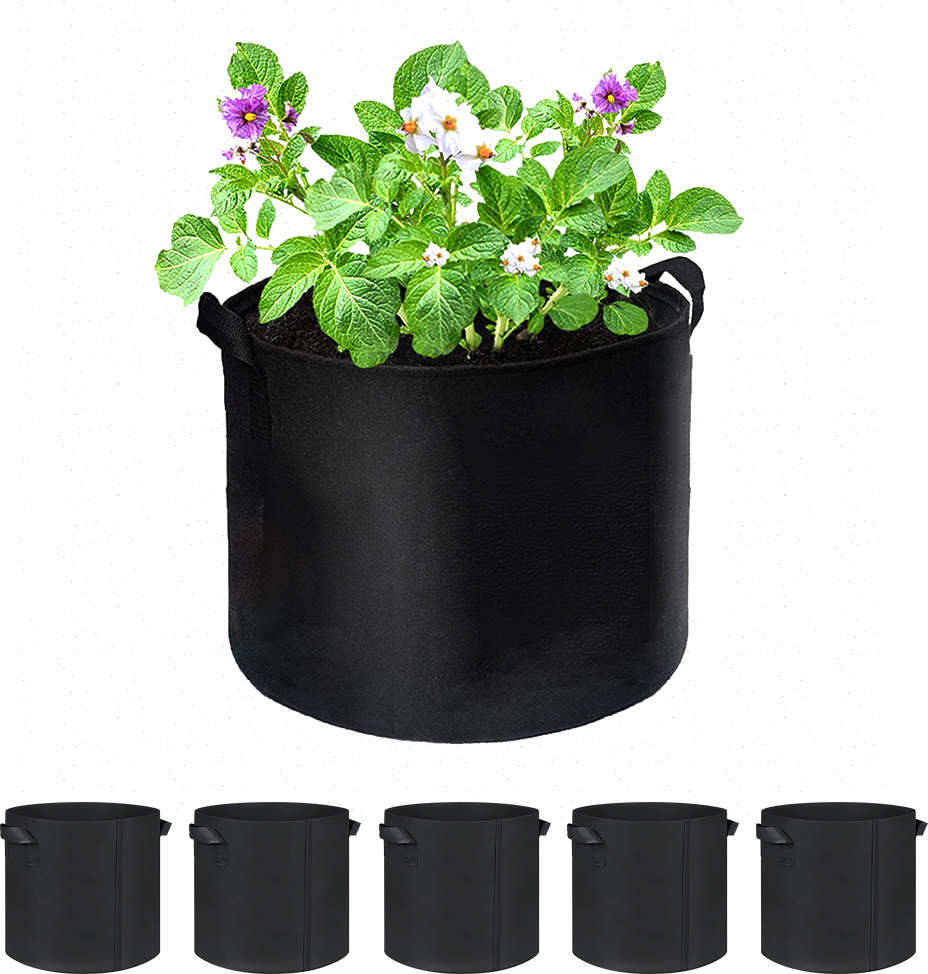 Cpolebev 5er Set Pflanzsäcke 28 Liter - Stofftöpfe Mit Verstärkten Griffen In Hellbraun