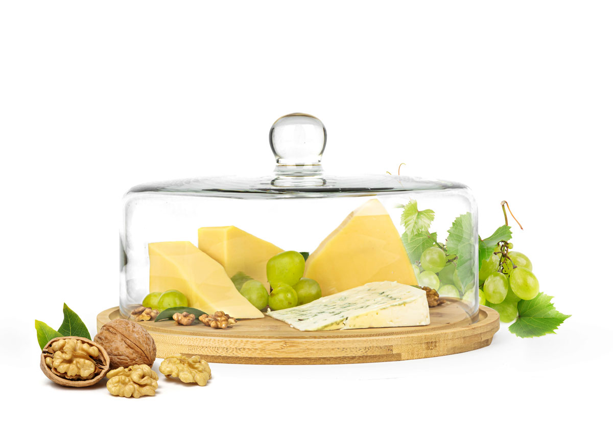 Käsebrett mit Glasglocke in Form eines Käsestücks Glaskuppel Käseplatte 