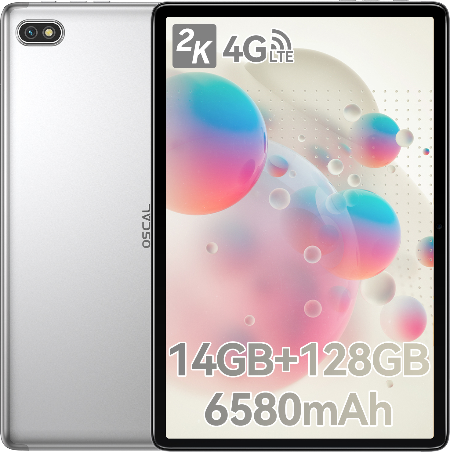 OSCAL 10,1" tablet Pad10, 14 GB RAM + 128 GB ROM (1 TB rozšíriteľný), Dual 4G LTE/5G WiFi Android Tablet, 1920 × 1200 FHD displej, 6580 mAh batéria, strieborná