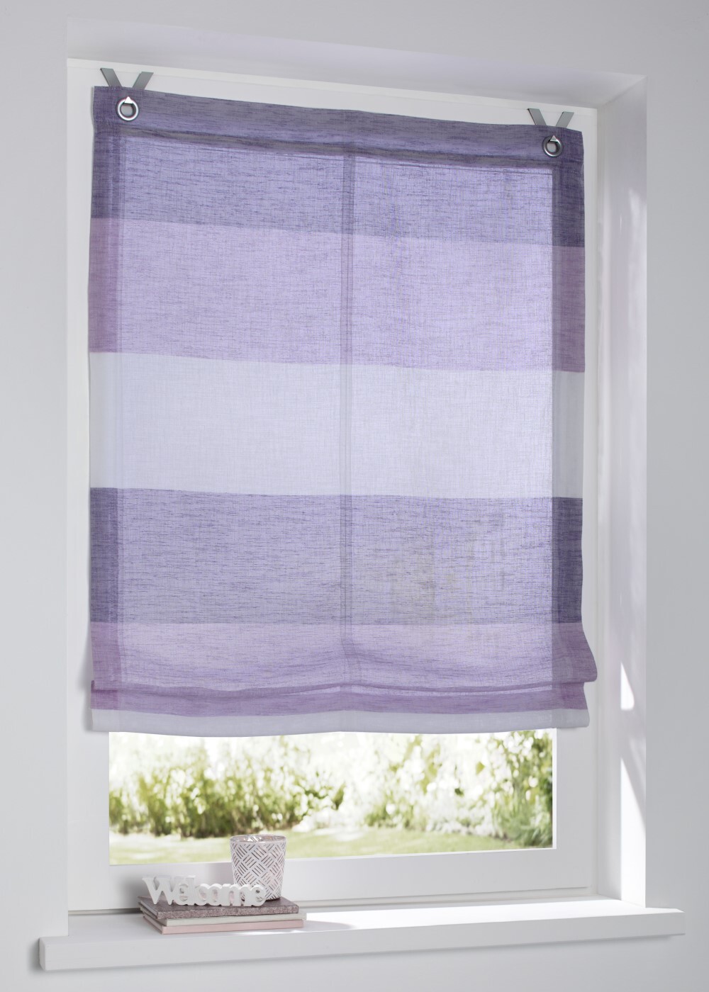 Kutti Ösenrollo Marit gestreift Rose/lila/Creme mit bunten Webstreifen Breite 45 cm x Höhe 120 cm, incl. Fensterhaken 213-00939