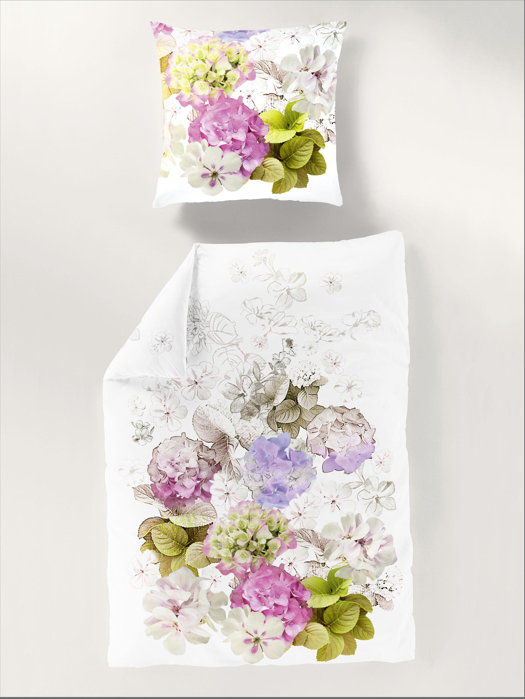 Traumschloss Mako-Satin Digitaldruck Wendebettwäsche - 5019_01 - Digitaldruck, frische Blumen in lila, rosa, weiß 155 x 220 cm Digitaldruck, frische Blumen in lila, rosa, weiß 5024