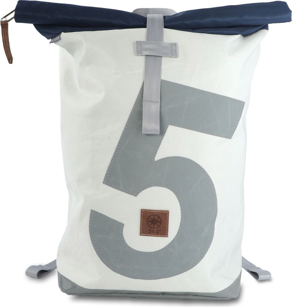 Rucksack recyceltes Segeltuch Tide-XL Weiß Blau Laptopfach
