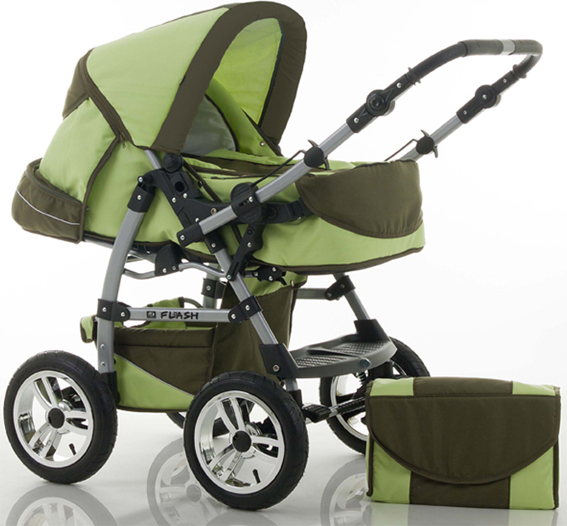Kinderwagen-Set Flash 2 in 1 in Pistazie-Olive - 14 Teile - in 18 Farben erhältlich