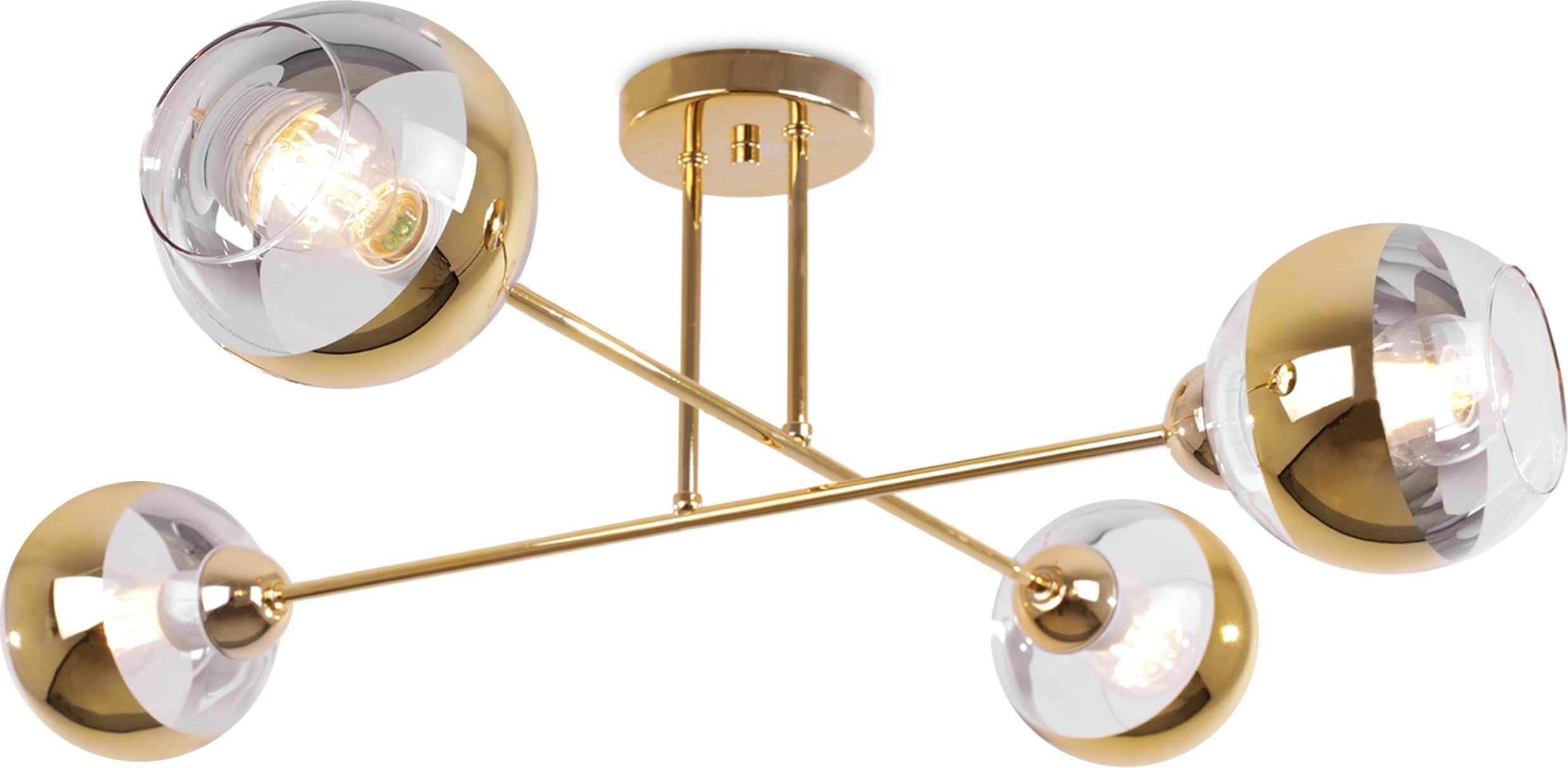 Deckenlampe Asturia gold 4-flammig mit goldenem Glasschirm E27