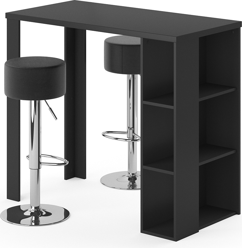 Vicco Table De Bar / Table Haute Noel – Noir Mat, 120 X 60 Cm, Avec Étagères Ouvertes Pour Cuisine Ou Salle à Manger Petite Surface