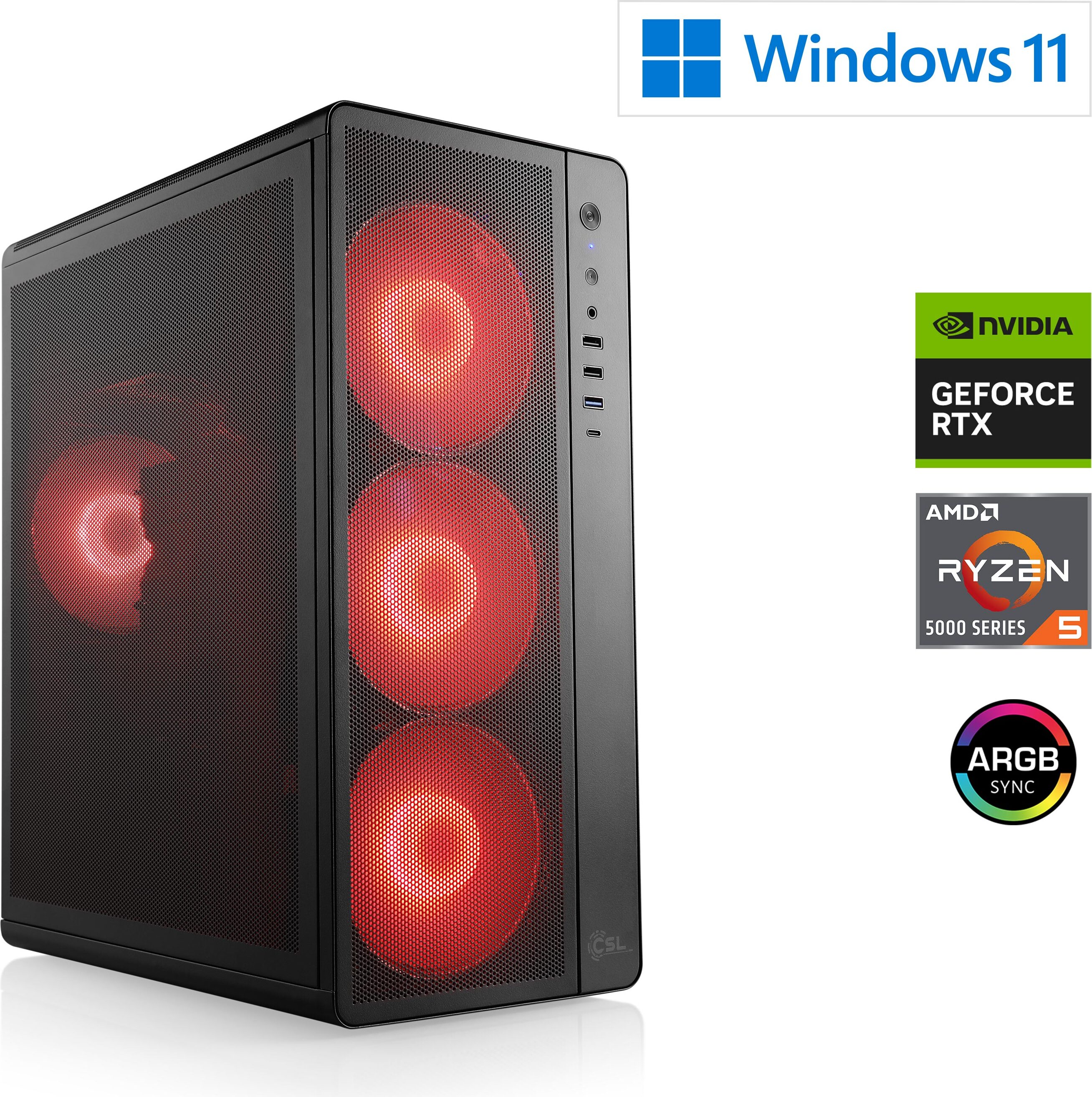 Gaming PC, AMD Ryzen 5 5600, 3500 MHz, GeForce RTX 5060 Ti, 16 GB DDR4 RAM, 1000 GB M.2 SSD, Windows 11 Home, USB 3.2 | M12050H