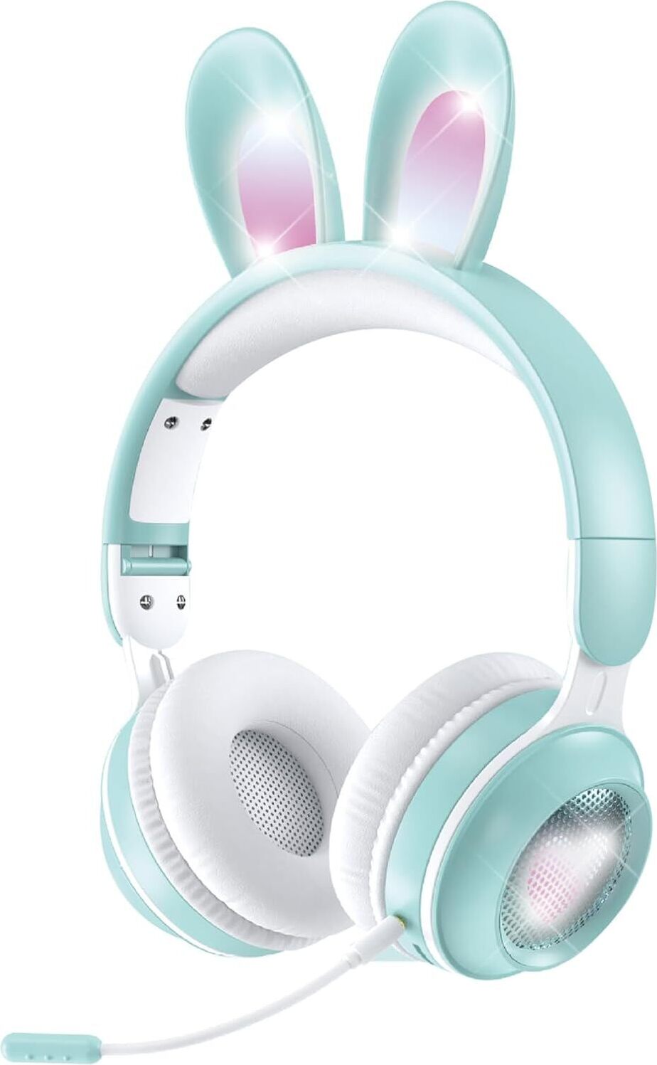 Bezdrôtové detské slúchadlá Bluetooth so svetlami LED, odnímateľným mikrofónom, nastaviteľnou čelenkou, skladacie, obmedzovačom hlasitosti, ideálne do školy