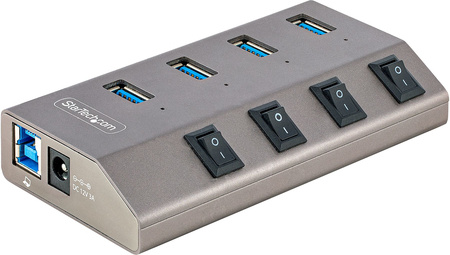 StarTech.com 4-portový rozbočovač USB-C s vlastným napájaním a individuálnymi prepínačmi, rozširujúci rozbočovač USB3.0 5Gb/s s napájacím zdrojom, rozbočovač USB-C na USB-A, 4x BC 1.2 (1,5 A), rozbočovač USB typu C
