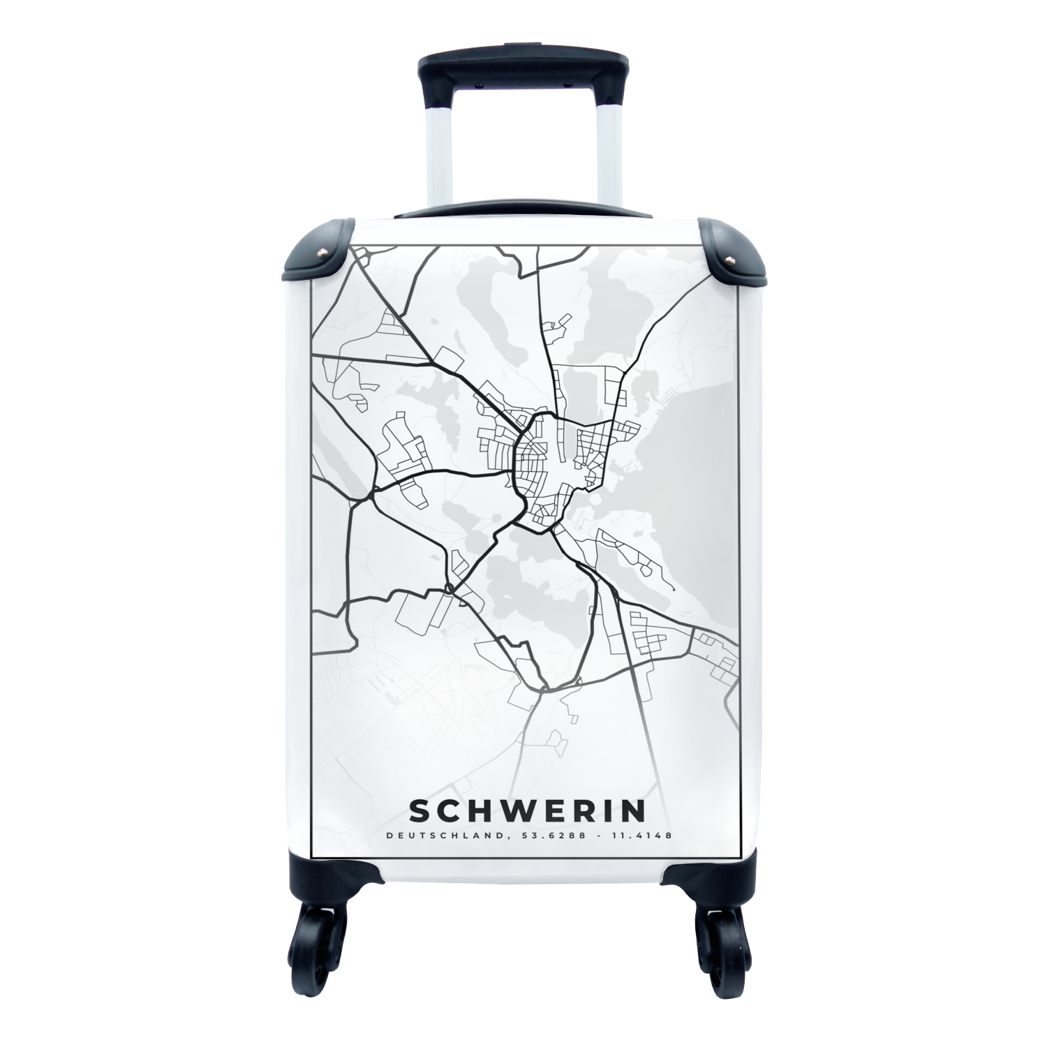 MuchoWow® Koffer Handgepäck Trolley Rollkoffer Kleine Reisekoffer mit 4 Rollen - Karte - Schwerin - Stadtplan - Straßenplan - Cabin Size < 55x40x23 cm & 55x40x20 cm - Fotokoffer - Kabinenkoffer - Boardgepäck - Reise-Box - Reisekoffer - Reisegepäck - Koffer mit Bild - Trolley für Kinder 68|791002675