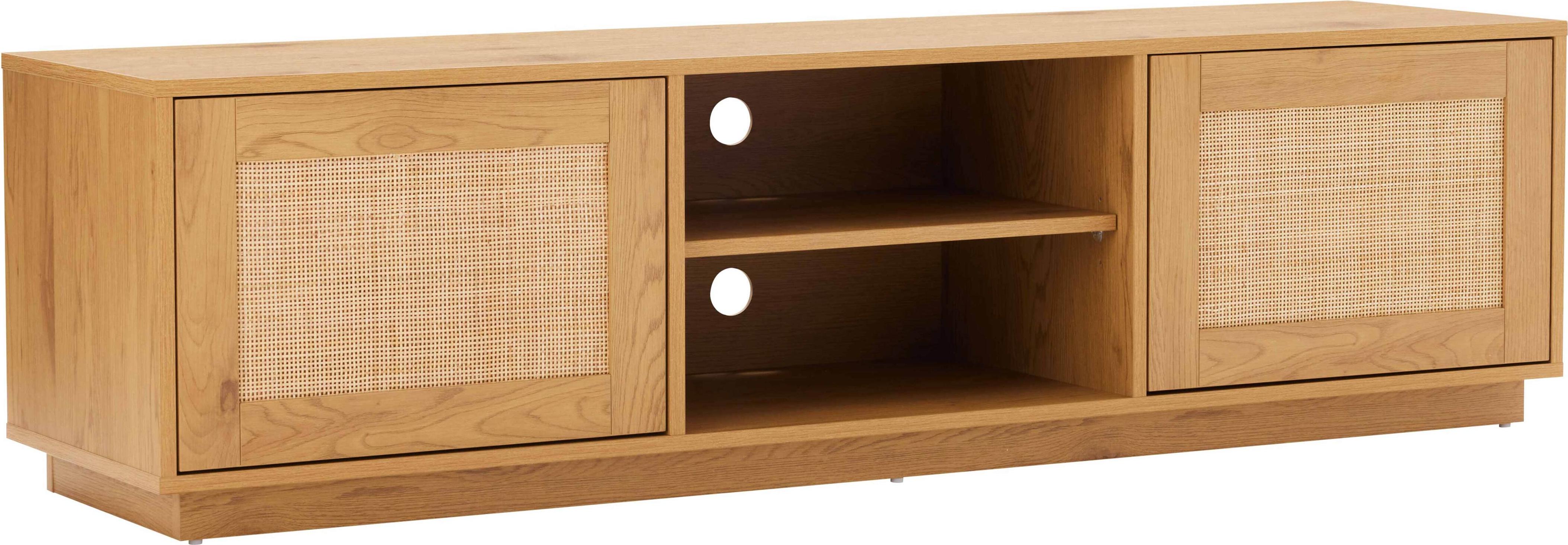 TV-Schrank aus Holz mit 2 Rattantüren, 160 cm breit, helles Holz - Oviala Walter 114532