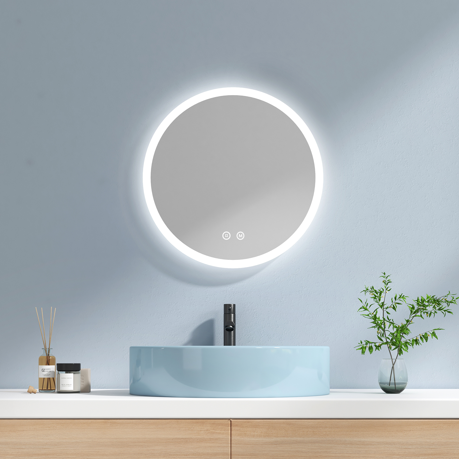 EMKE Specchio da bagno a LED Cornice nera con interruttore a