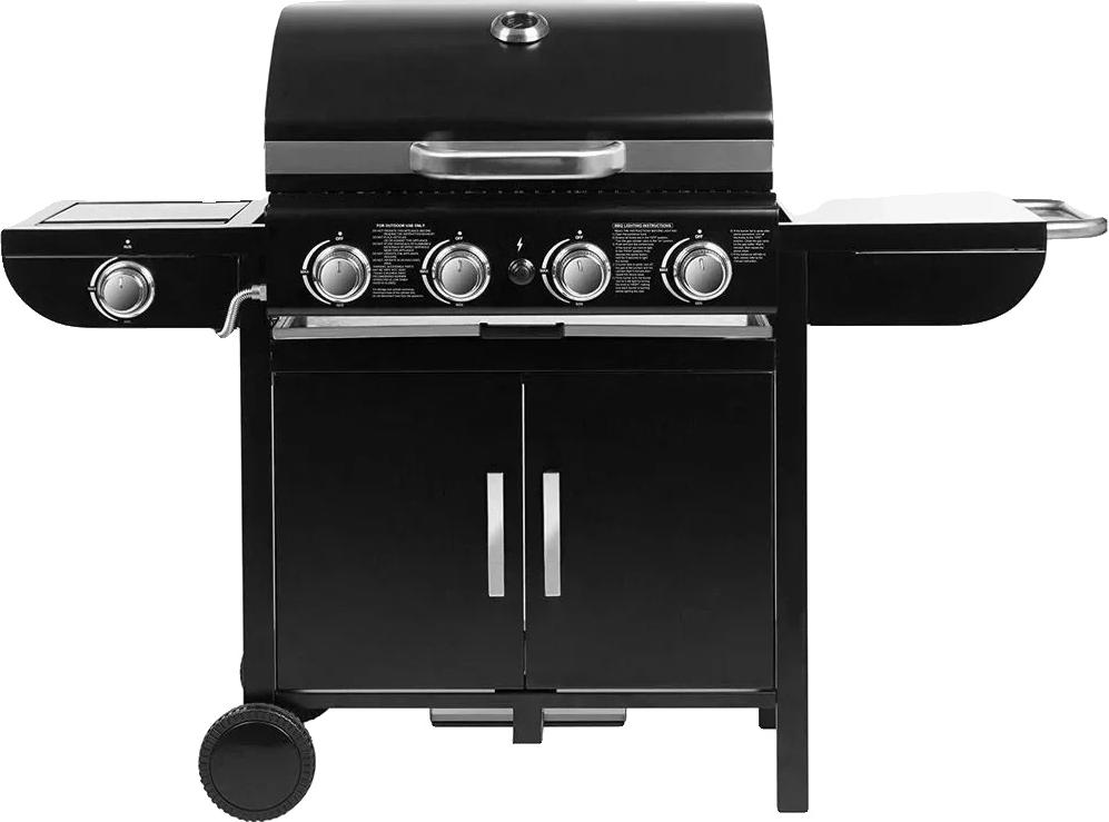 Plynový gril, 4 horáky, piezoelektrické zapaľovanie, zemný plyn, výška 122 cm, oceľová konštrukcia
