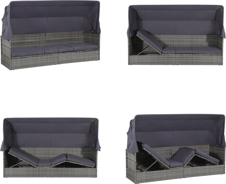 vidaXL Záhradná posteľ so strieškou sivá 205×62 cm Poly ratan - Lounge Bed - Lounge Beds - Ratanová posteľ - Ratanové postele - Ratanové postele do obývačky