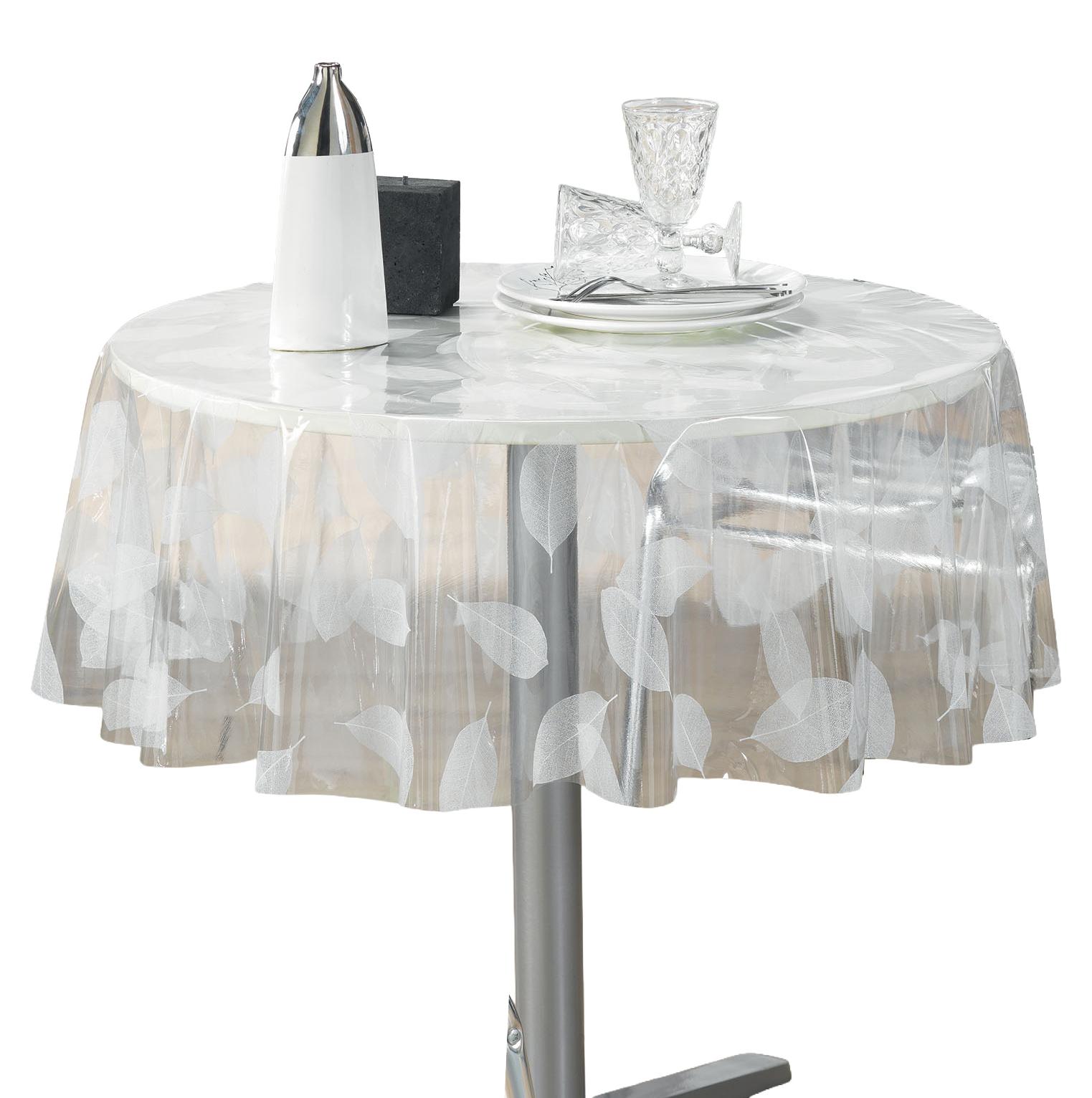 Runder transparenter Tischdecken FEUILLE WHITE, Ø 140 cm